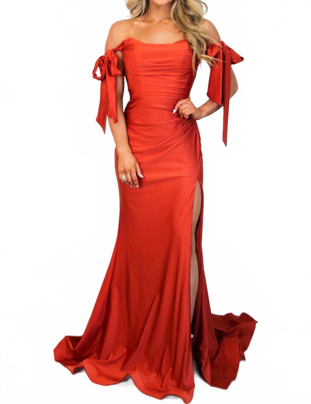 NEW CINDERELLA DIVINE southern class bow sleeve formal dress in rust